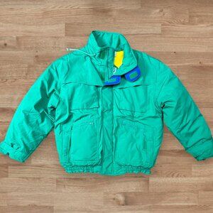 Vintage Torero Colorblock Ski Jacket Green Blue Yellow 80s 90s Retro Puffer Coat
